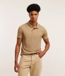 Camisa Slim com Gola Polo e Textura Canelada