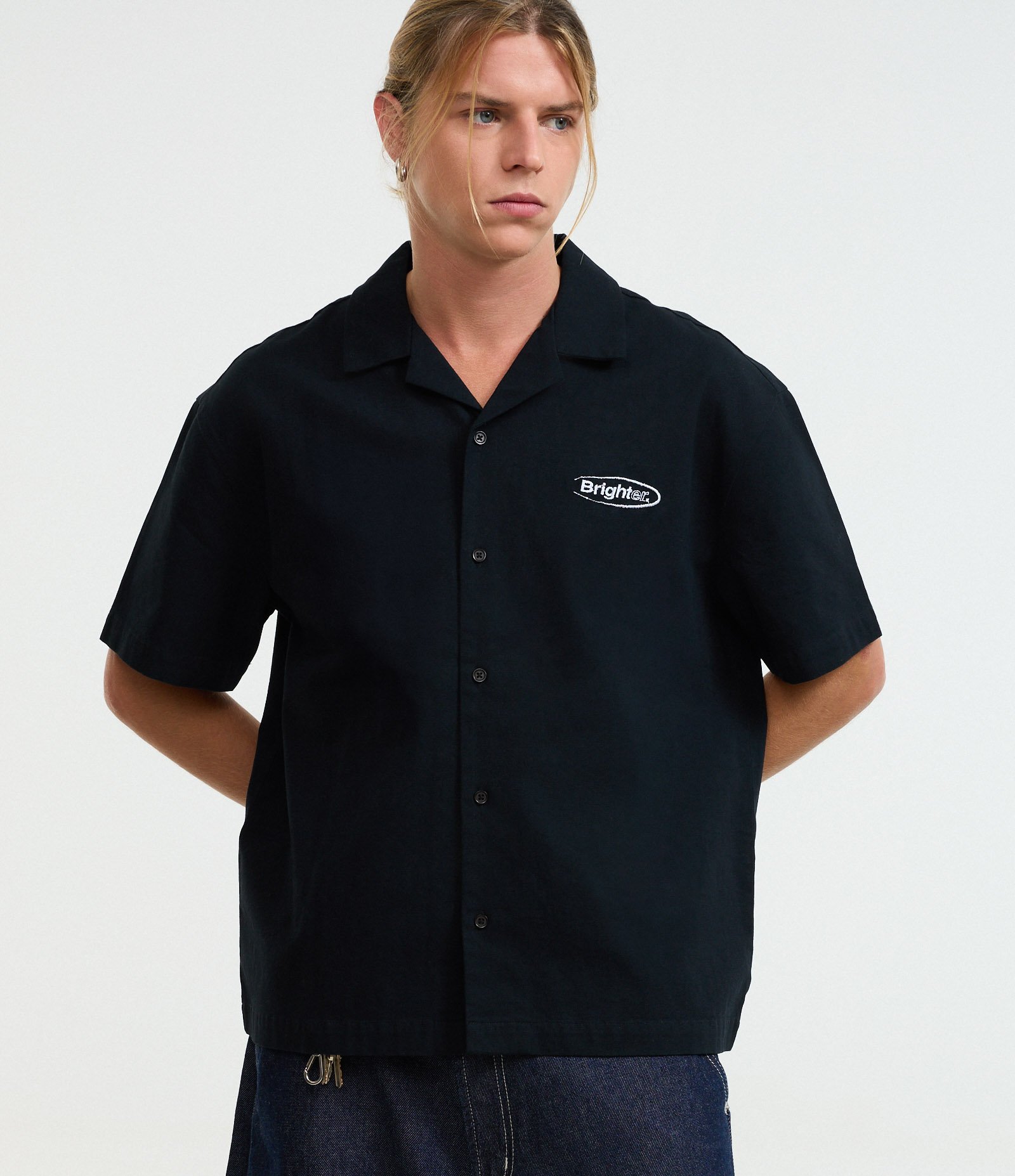 Camisa Boxy em Algodão Texturizado com Estampa Bordado Frente e Costas Preto 5