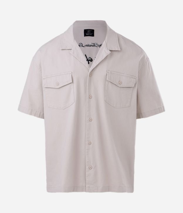 Camisa Boxy em Algodão Texturizado e Estampa Lettering Bordado