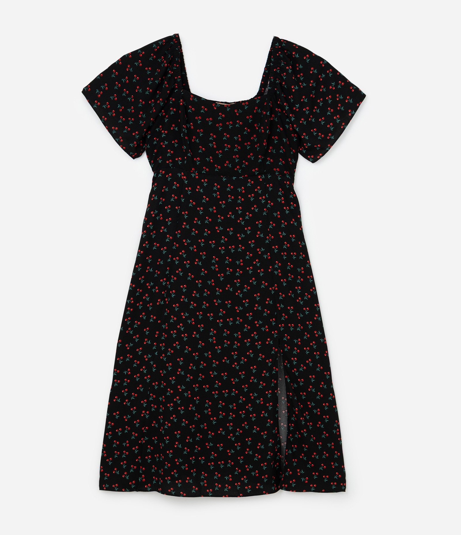 Vestido Midi em Crepe com Estampa de Cerejinhas Curve & Plus Size Preto 4