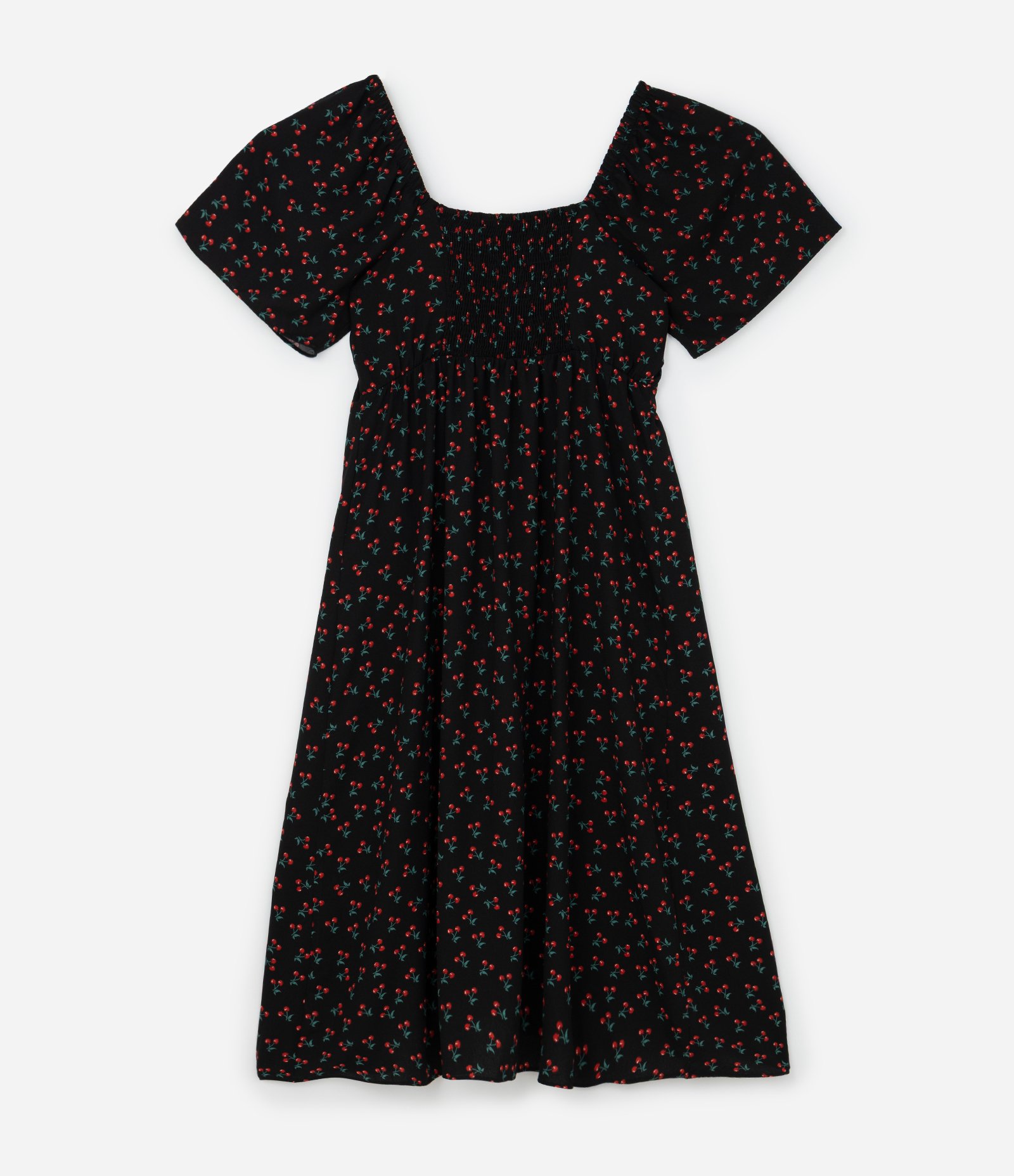 Vestido Midi em Crepe com Estampa de Cerejinhas Curve & Plus Size Preto 5