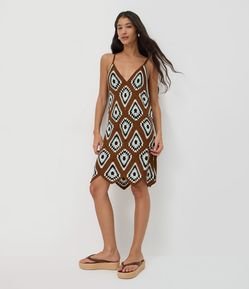 Vestido Curto em Tricô Geométrico Efeito Crochê