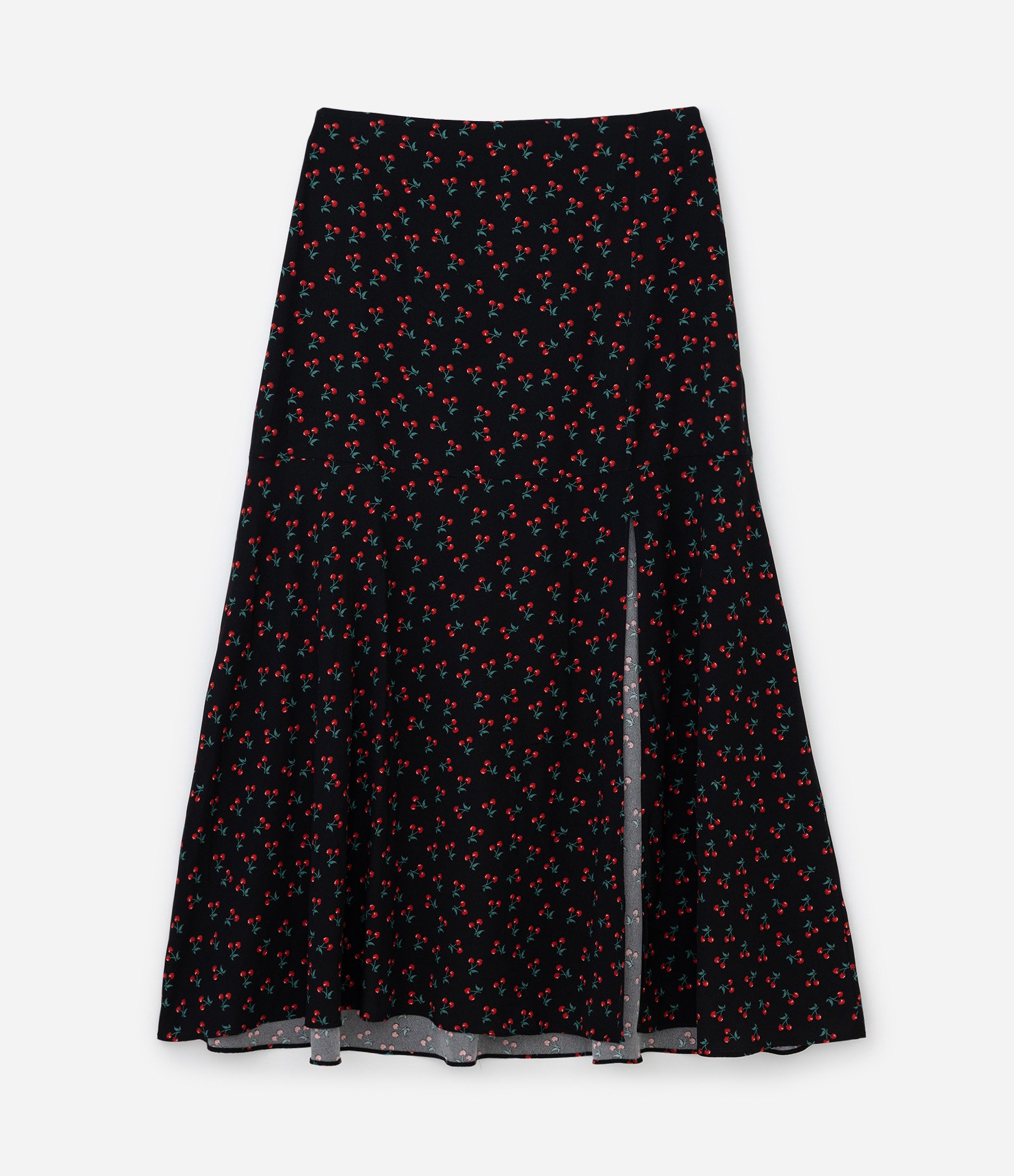 Saia Midi em Crepe com Cerejinhas e Fenda Curve & Plus Size Preto 5