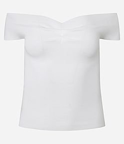 Blusa Ombro a Ombro em Tricô com Franzido no Busto
