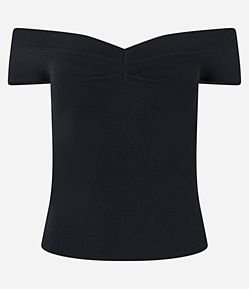 Blusa Ombro a Ombro em Tricô com Franzido no Busto