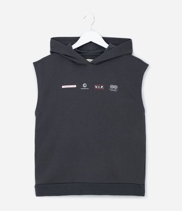 Regata Infantil em Moletinho com Estampa Lettering e Capuz - Tam 5 A 14 Anos