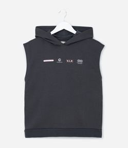 Regata Infantil em Moletinho com Estampa Lettering e Capuz - Tam 5 A 14 Anos