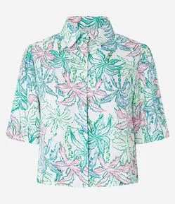 Camisa Curta Over em Viscose com Estampa Floral