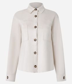 Camisa em Suede com Bolsos e Botões Contrastantes