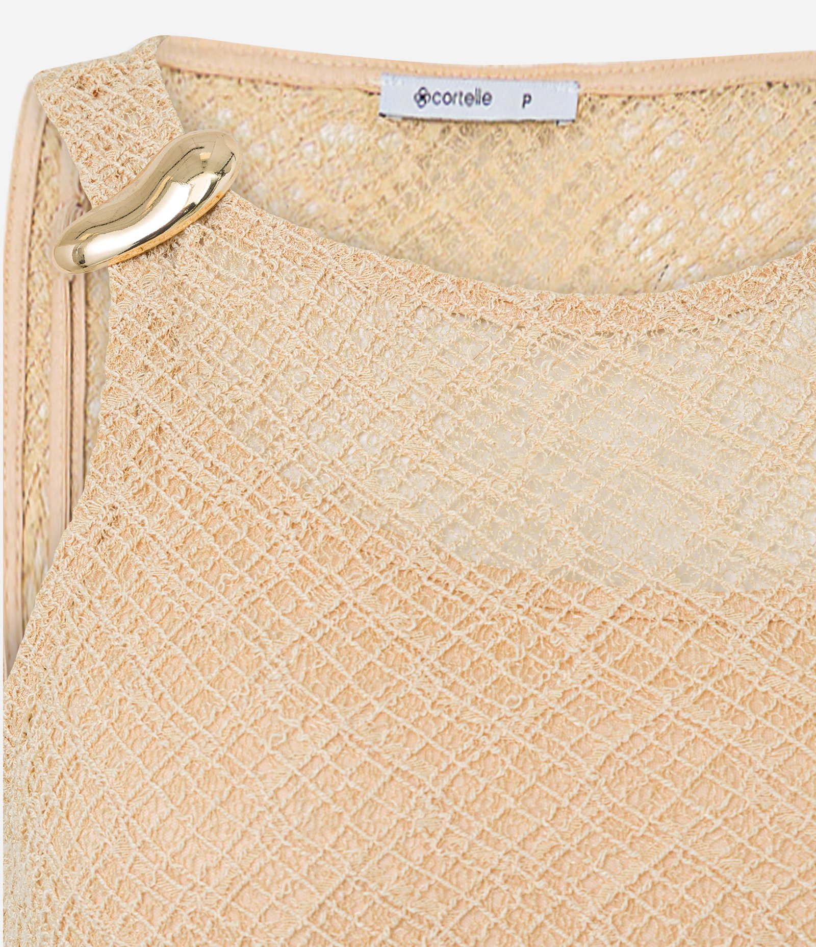 Vestido Long Midi em Renda com Ponto Vazado Bege 9