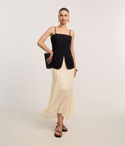 Saia Long Midi em Renda com Ponto Vazado