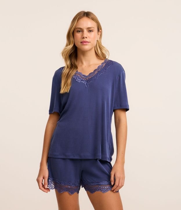Pijama Short Doll em Modal com Detalhes de Renda