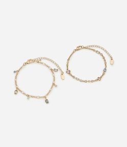 Kit 02 Pulseiras em Strass com Pingente Cristais Artificiais