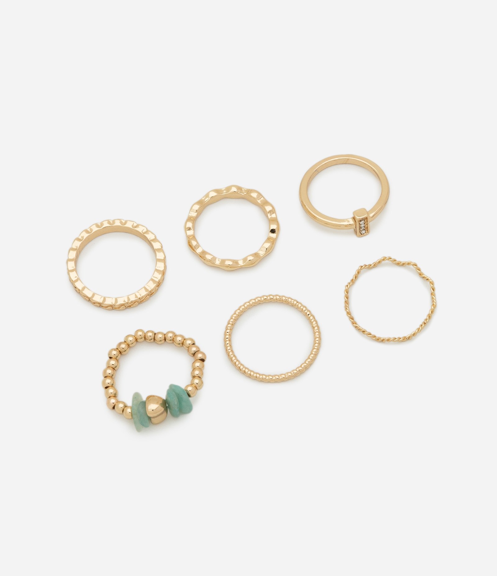 Kit 06 Anéis em Diferentes Formatos Dourado 1