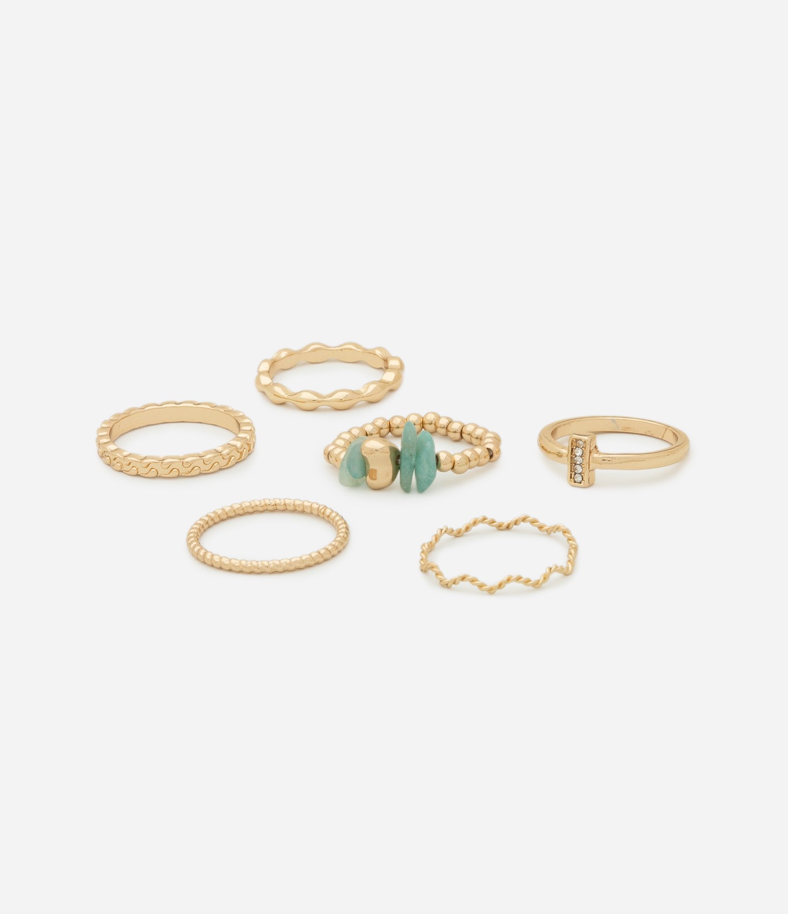 Kit 06 Anéis em Diferentes Formatos Dourado 2