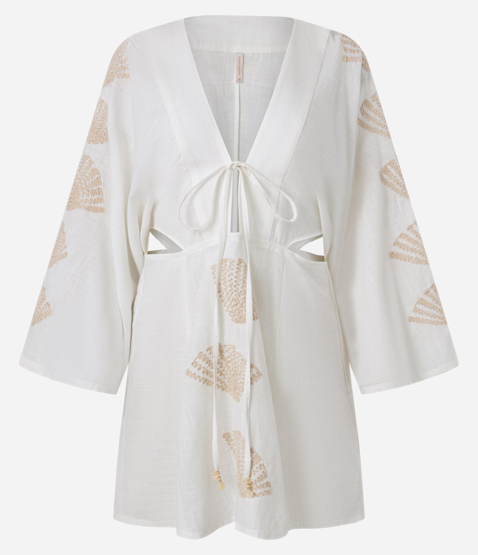 Saída de Praia Vestido Curto com Bordado de Conchas e Vazado Lateral Branco 5