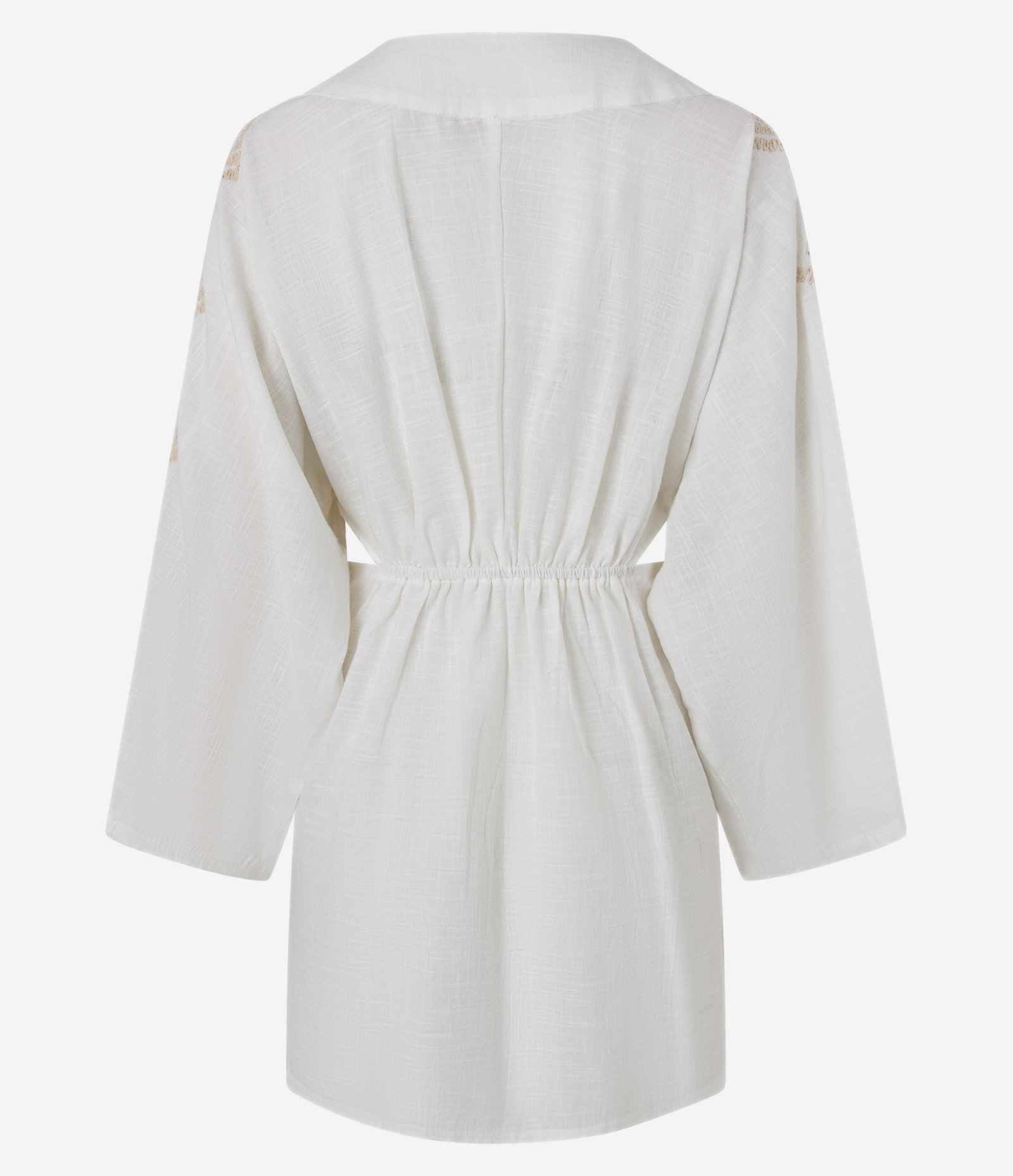 Saída de Praia Vestido Curto com Bordado de Conchas e Vazado Lateral Branco 7