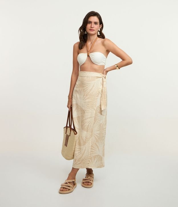 Saída de Praia Saia com Estampa de Folhagem e Amarração