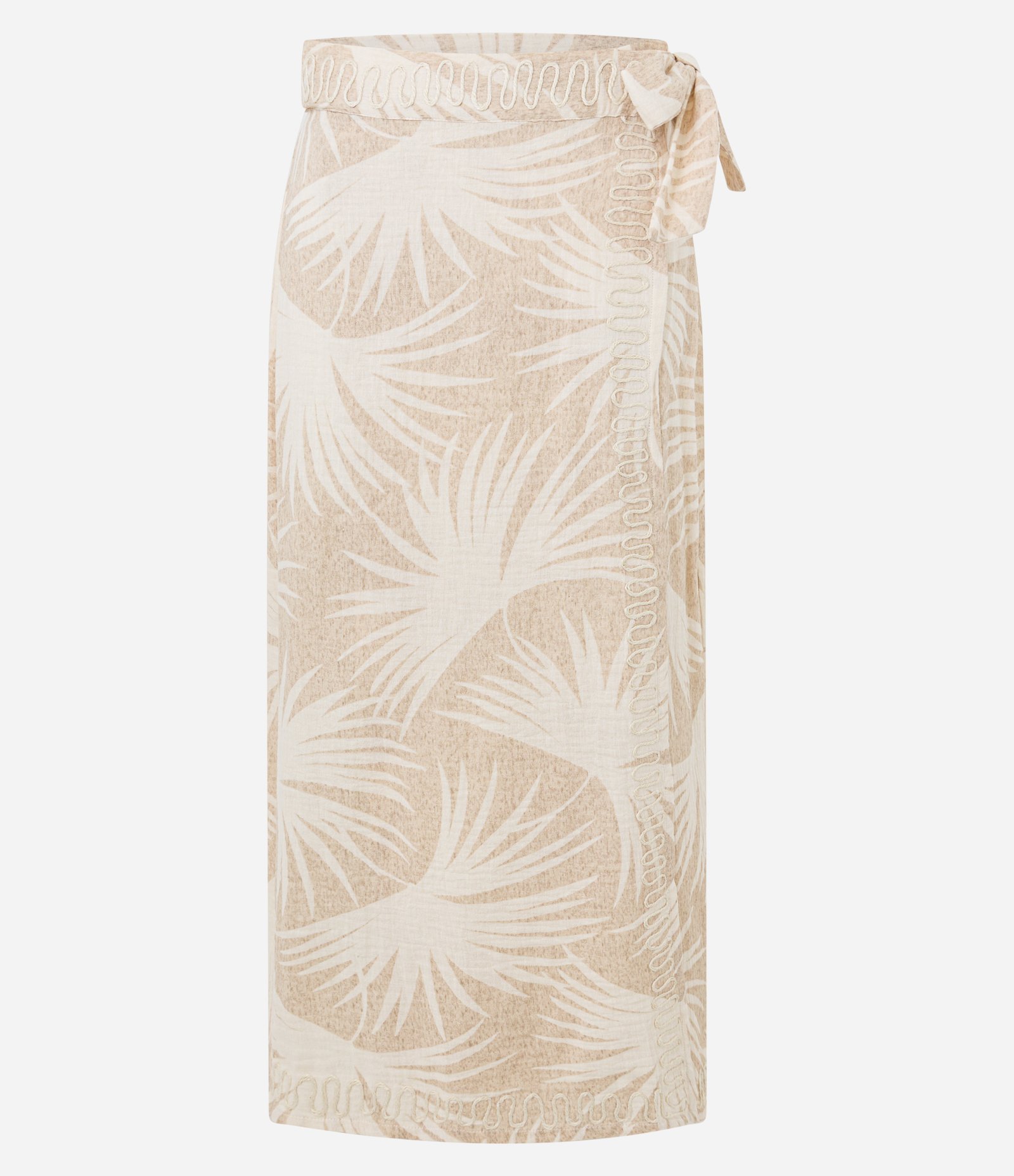 Saída de Praia Saia com Estampa de Folhagem e Amarração Bege 5