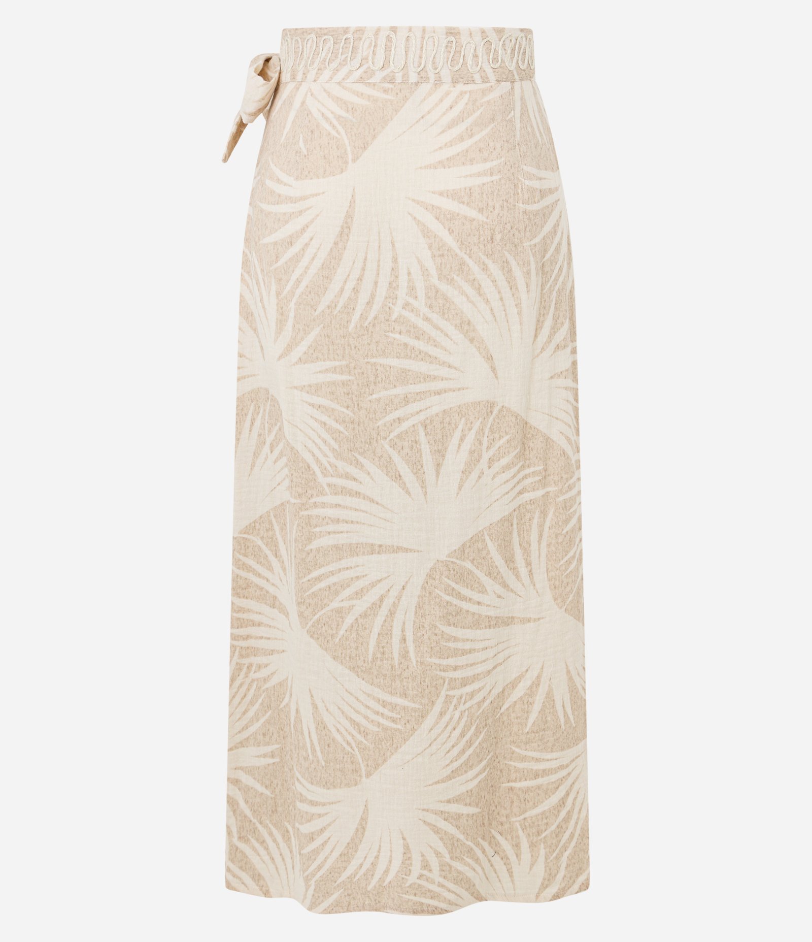 Saída de Praia Saia com Estampa de Folhagem e Amarração Bege 7