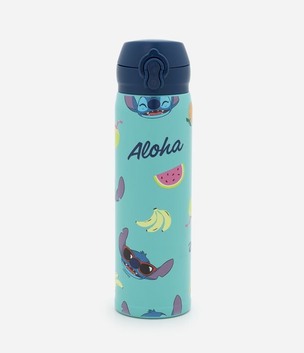 Garrafa Térmica com Tampa de Botão Estampa do Stitch 450ml