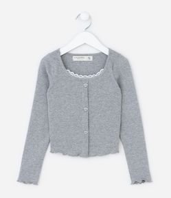 Blusa Infantil em Ribana com Sobreposição de Renda - Tam 5 a 14 Anos