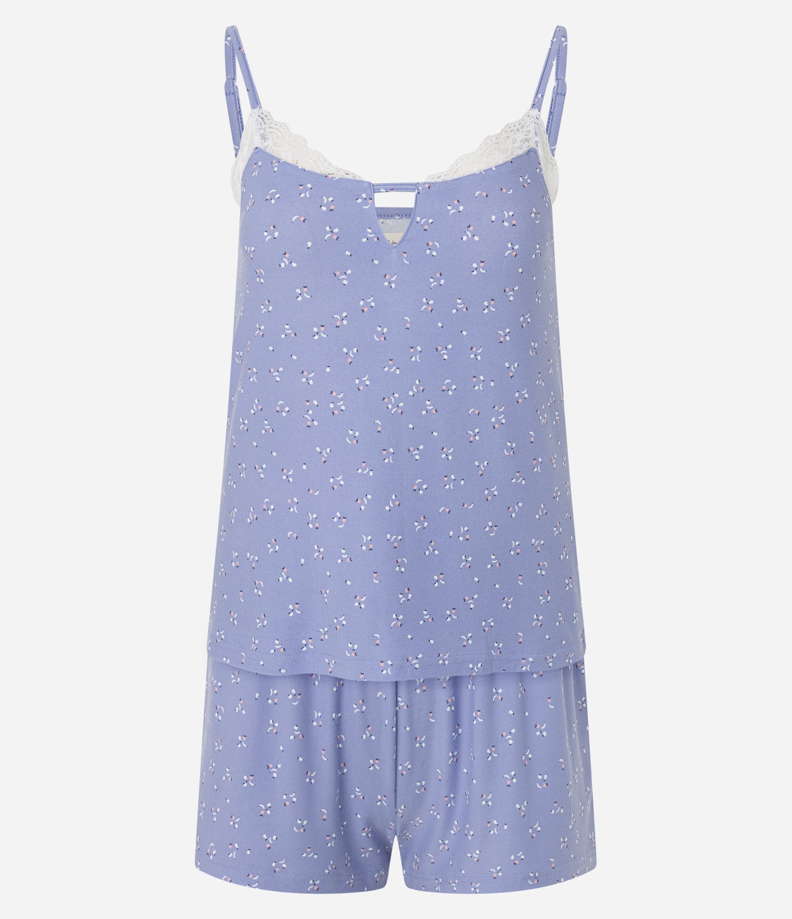 Pijama Short Doll em Peach Touch com Rendinha e Estampa de Mini Frutas Roxo 3