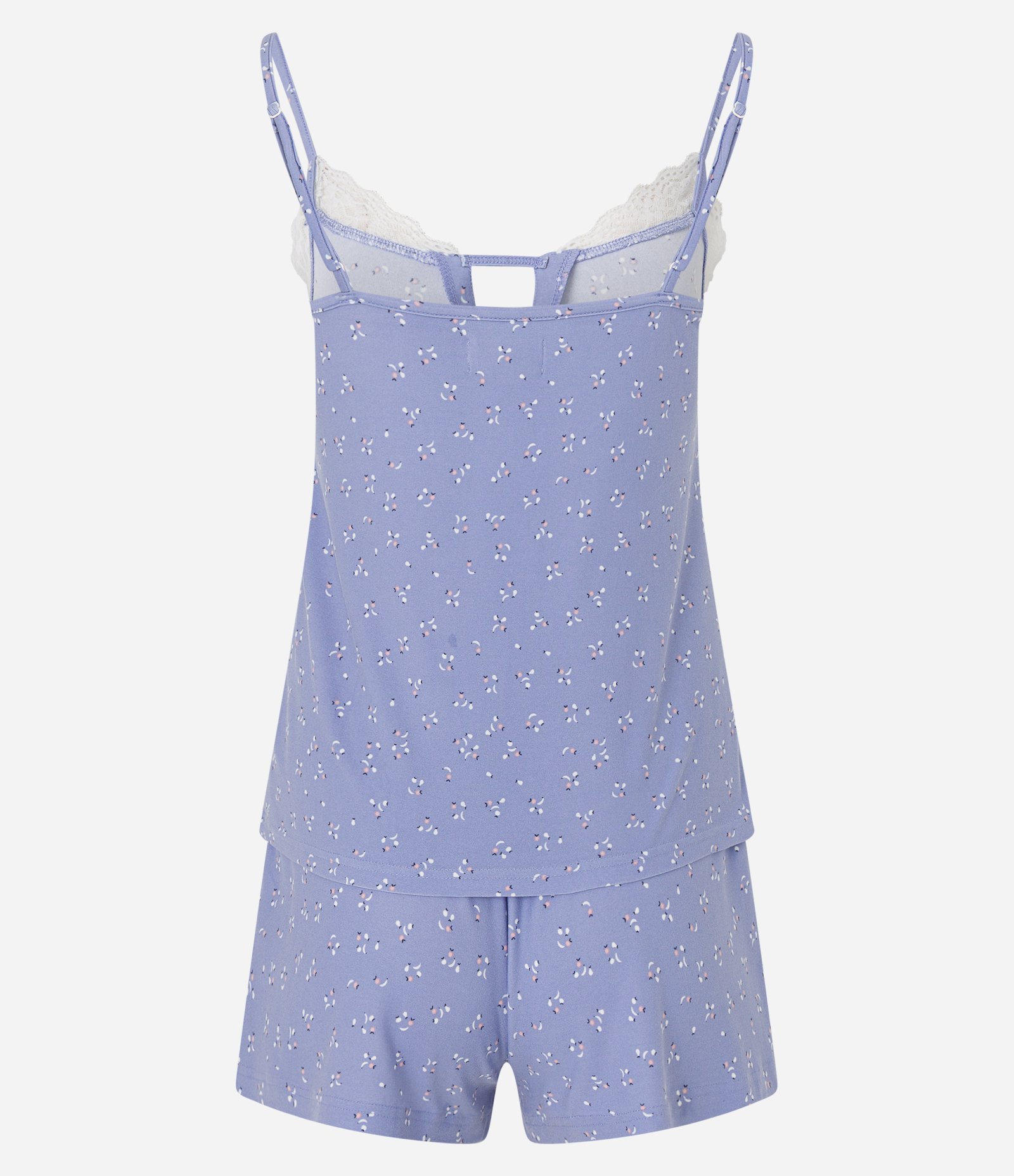 Pijama Short Doll em Peach Touch com Rendinha e Estampa de Mini Frutas Roxo 6