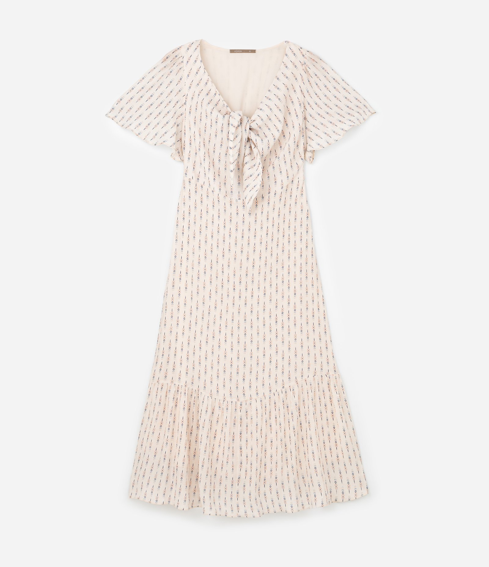 Vestido Longo em Viscose com Amarração e Estampa Étnica Curve & Plus Size Bege 5