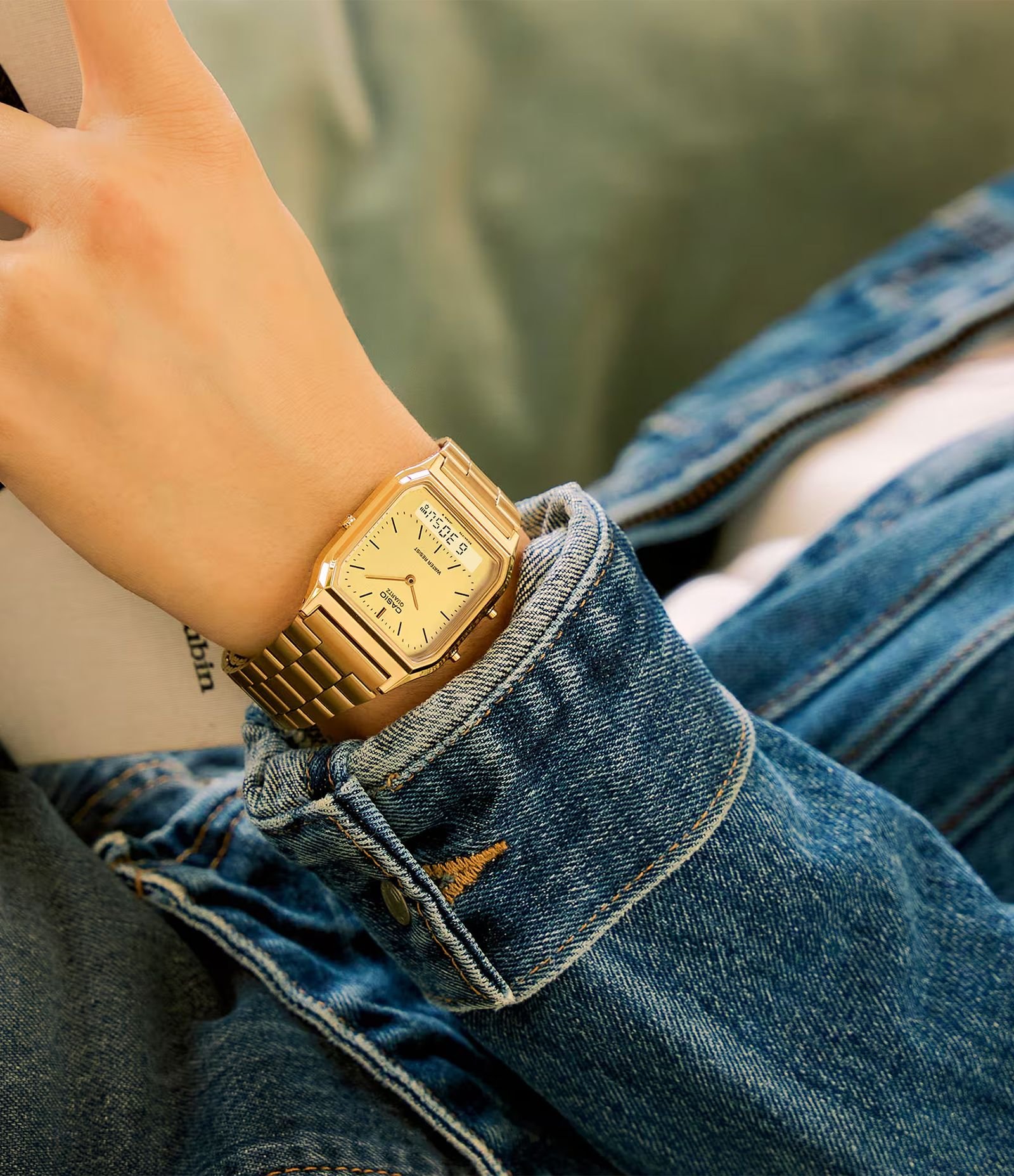 Relógio Anadigi em Resina Dourado Modelo Vintage Unissex Casio Dourado 5