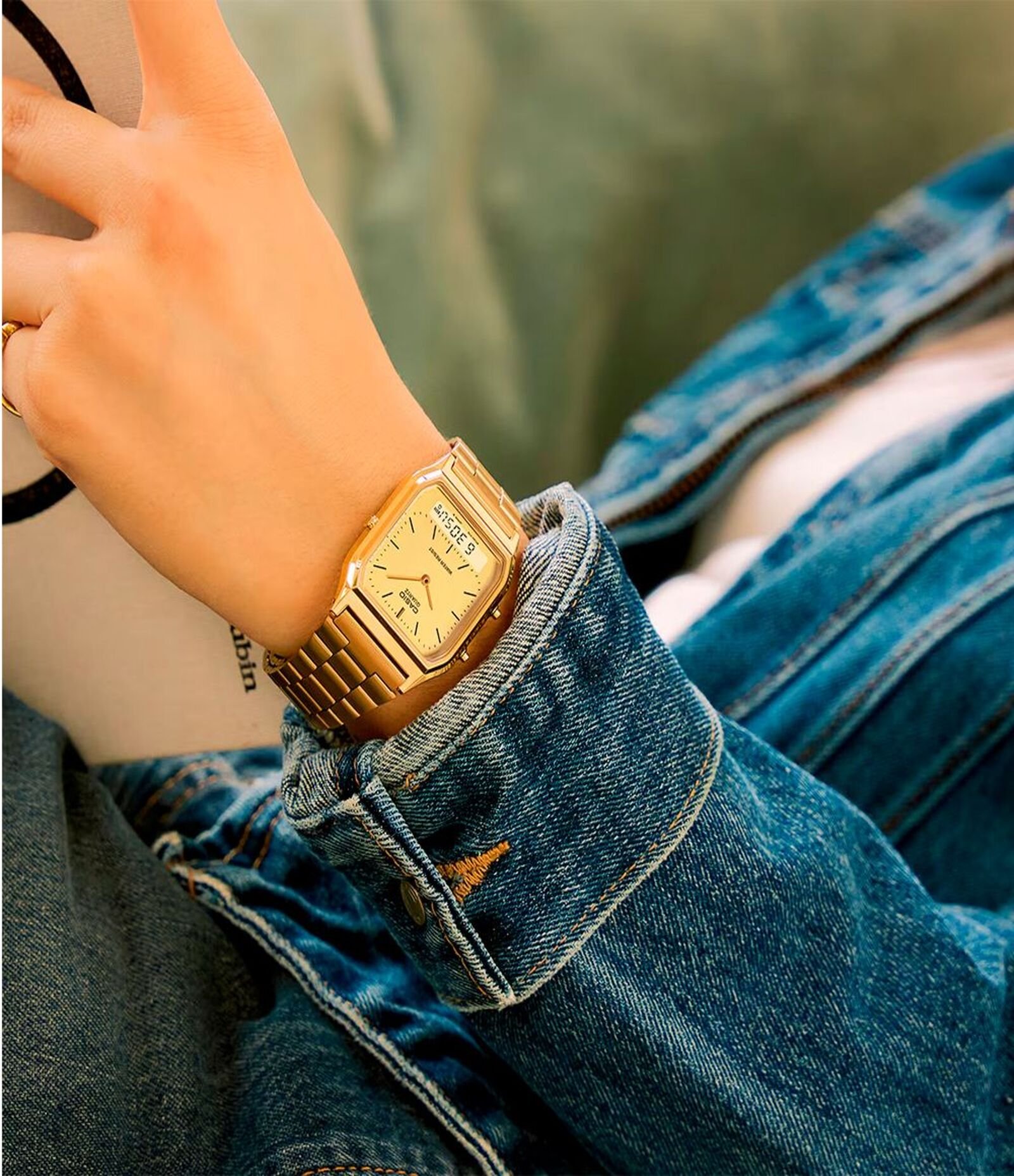 Relógio Anadigi em Resina Dourado Modelo Vintage Unissex Casio Dourado 6