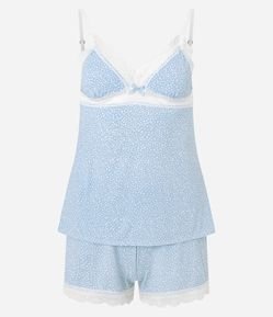 Pijama Short Doll em Microfibra Poá com Rendinha