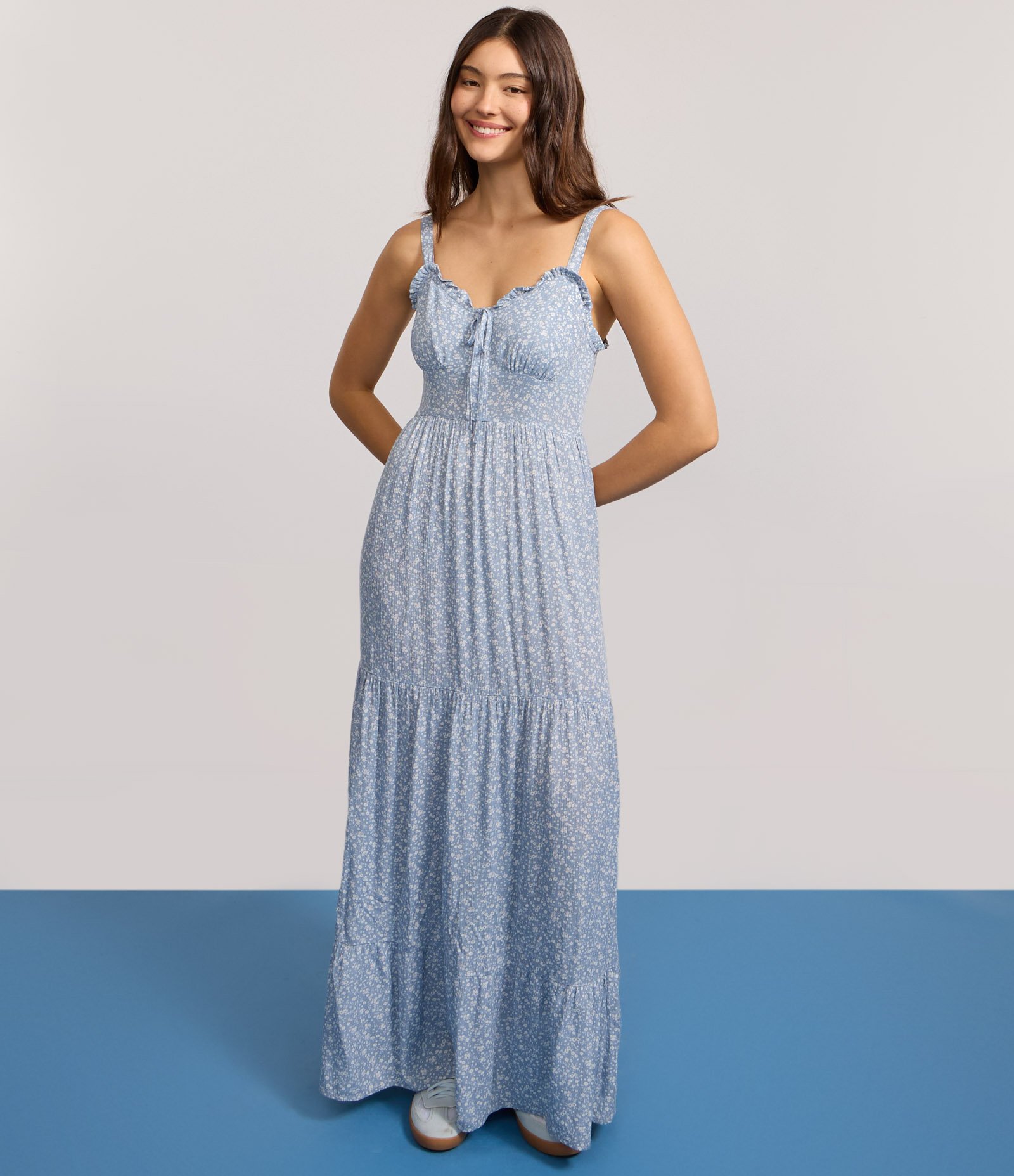 Vestido Longo em Viscose com Estampa Floral Azul Jeans 5