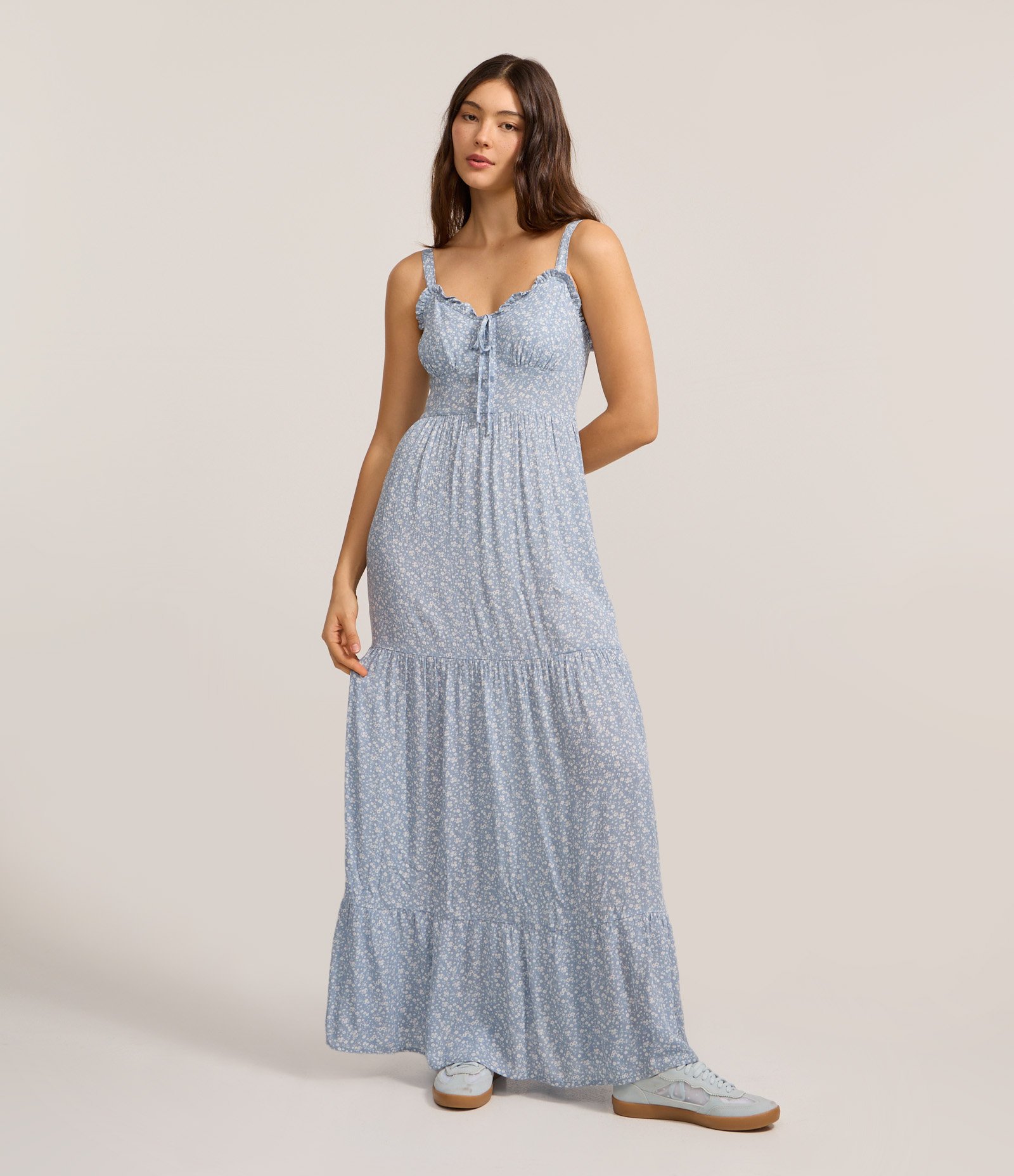 Vestido Longo em Viscose com Estampa Floral Azul Jeans 1