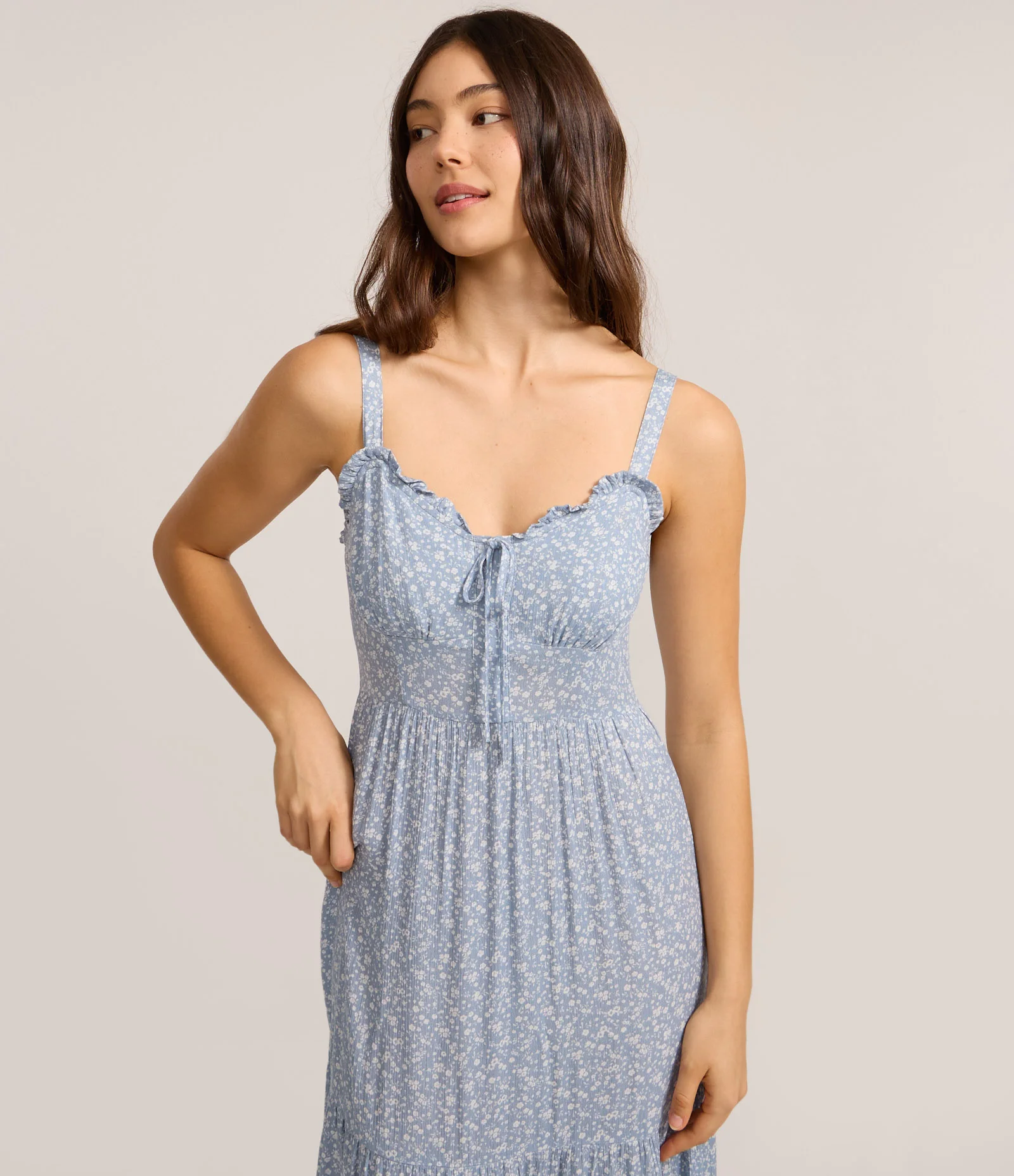 Vestido Longo em Viscose com Estampa Floral Azul Jeans 2