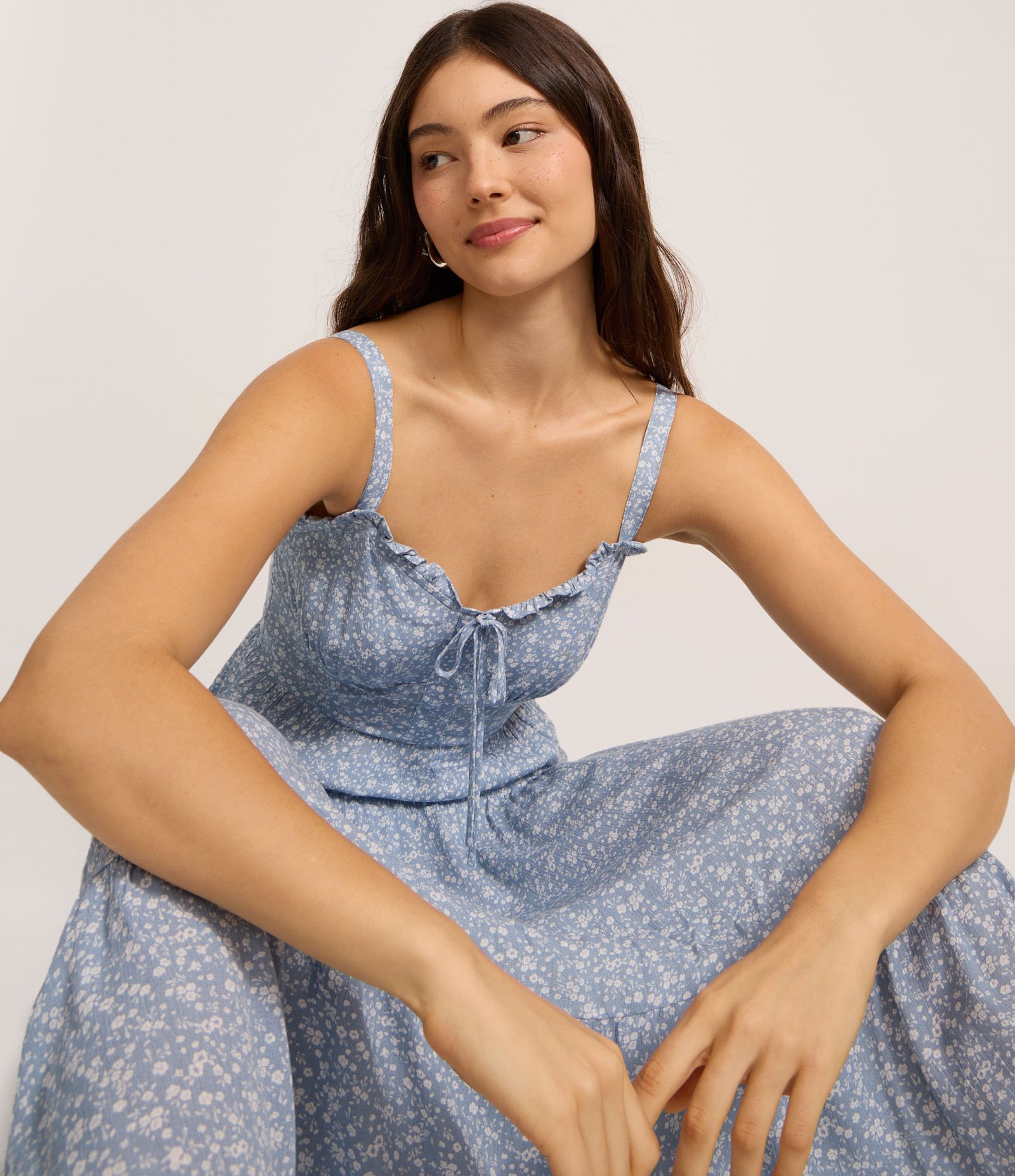 Vestido Longo em Viscose com Estampa Floral Azul Jeans 3