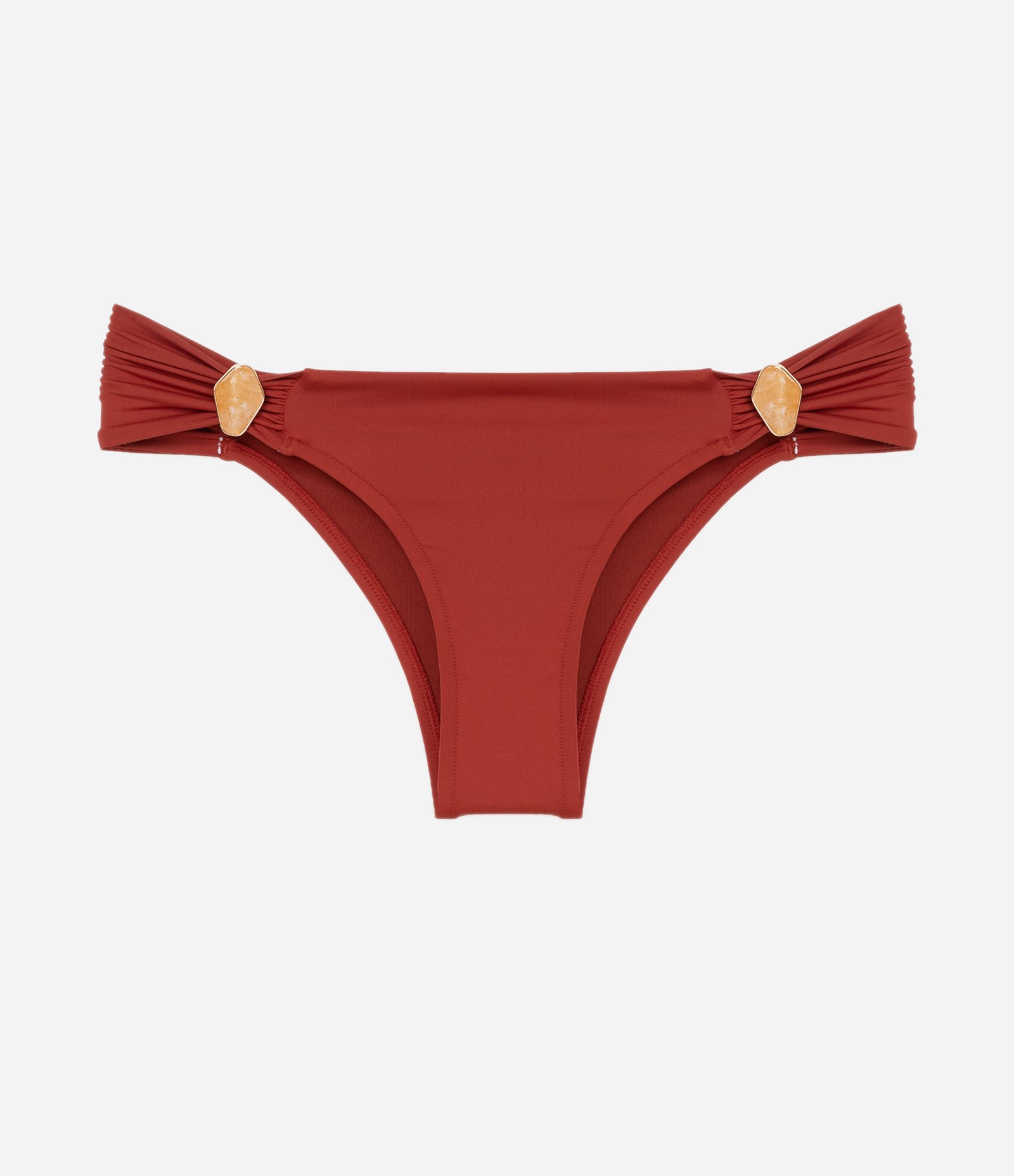 Biquíni Calcinha Lateral Drapeada em Microfibra com Aviamento de Pedra Marrom 3