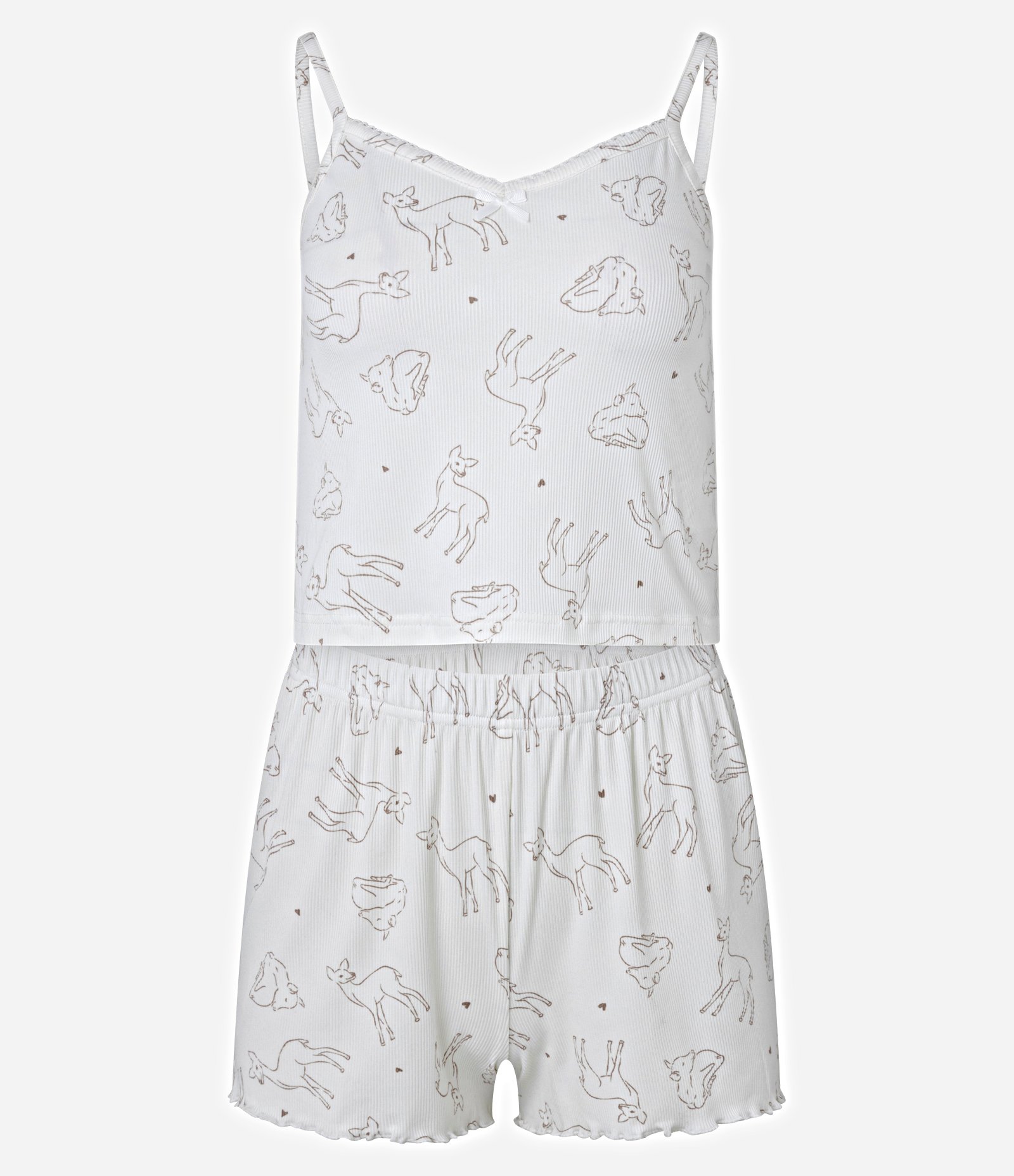 Pijama Short Doll em Ribana com Estampa de Bichinho Branco 5