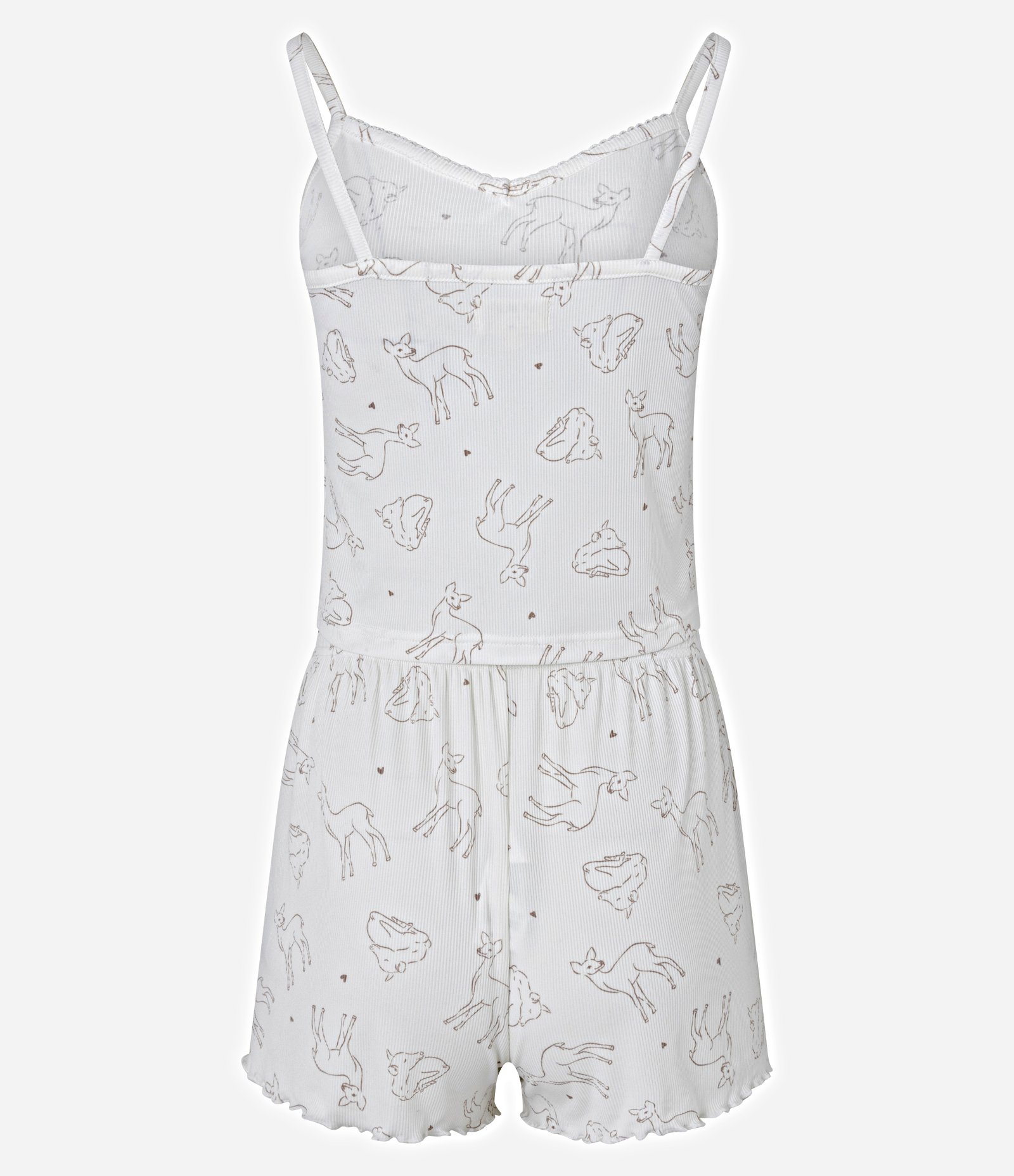 Pijama Short Doll em Ribana com Estampa de Bichinho Branco 7