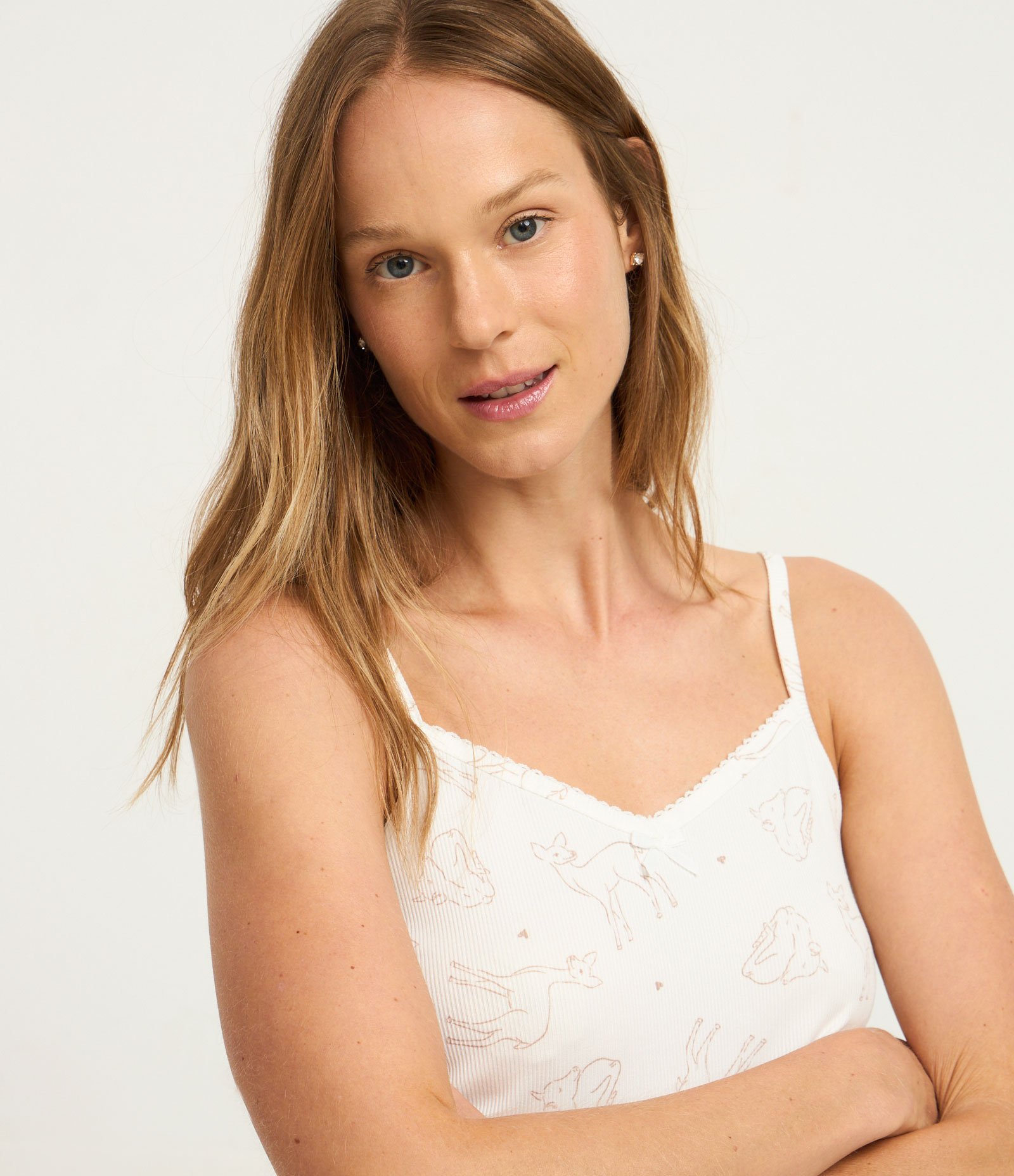 Pijama Short Doll em Ribana com Estampa de Bichinho Branco 3