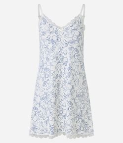 Camisola em Microfibra com Estampa de Frutas e Detalhe de Rendinha