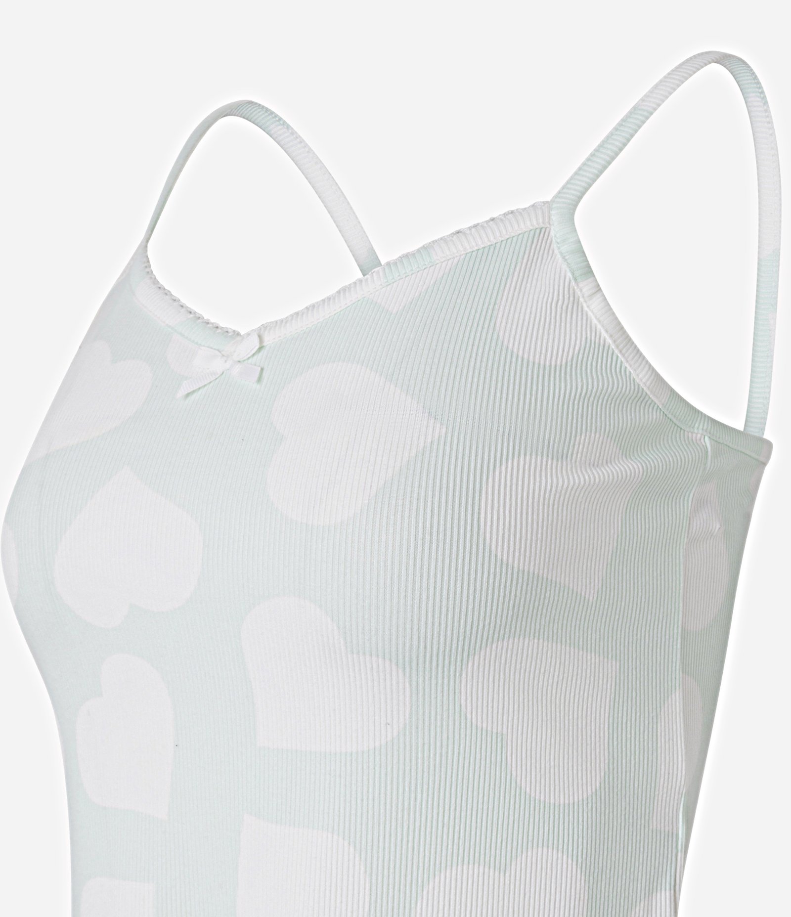 Pijama Short Doll em Ribana com Estampa de Coração e Alcinhas Verde Claro 5