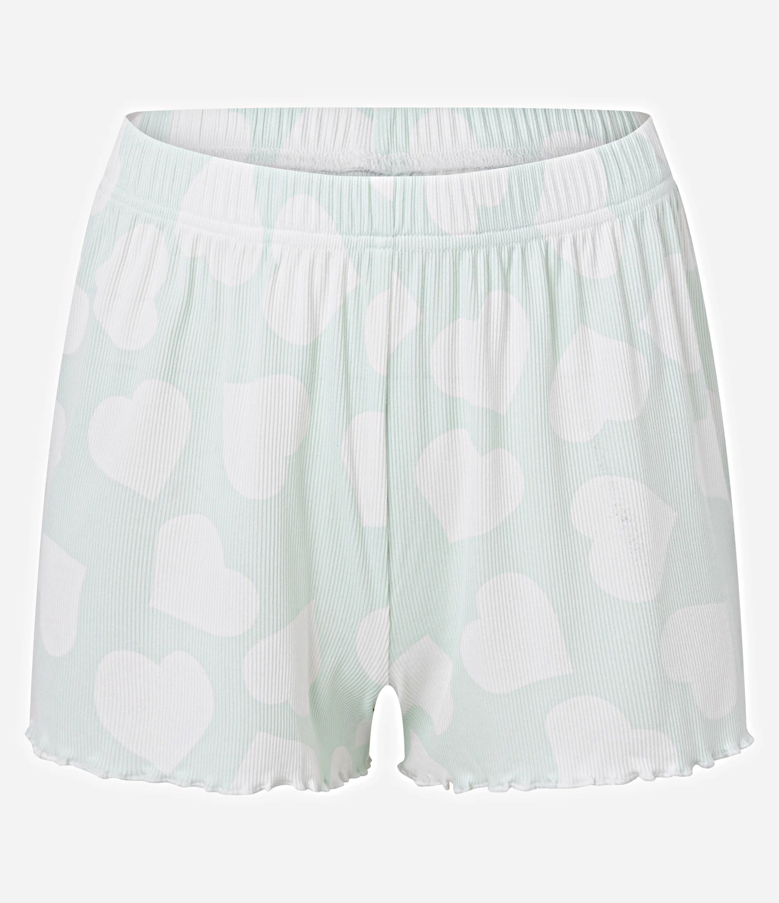 Pijama Short Doll em Ribana com Estampa de Coração e Alcinhas Verde Claro 7
