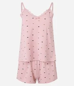 Pijama Short Doll em Microfibra Estampado de Repetição