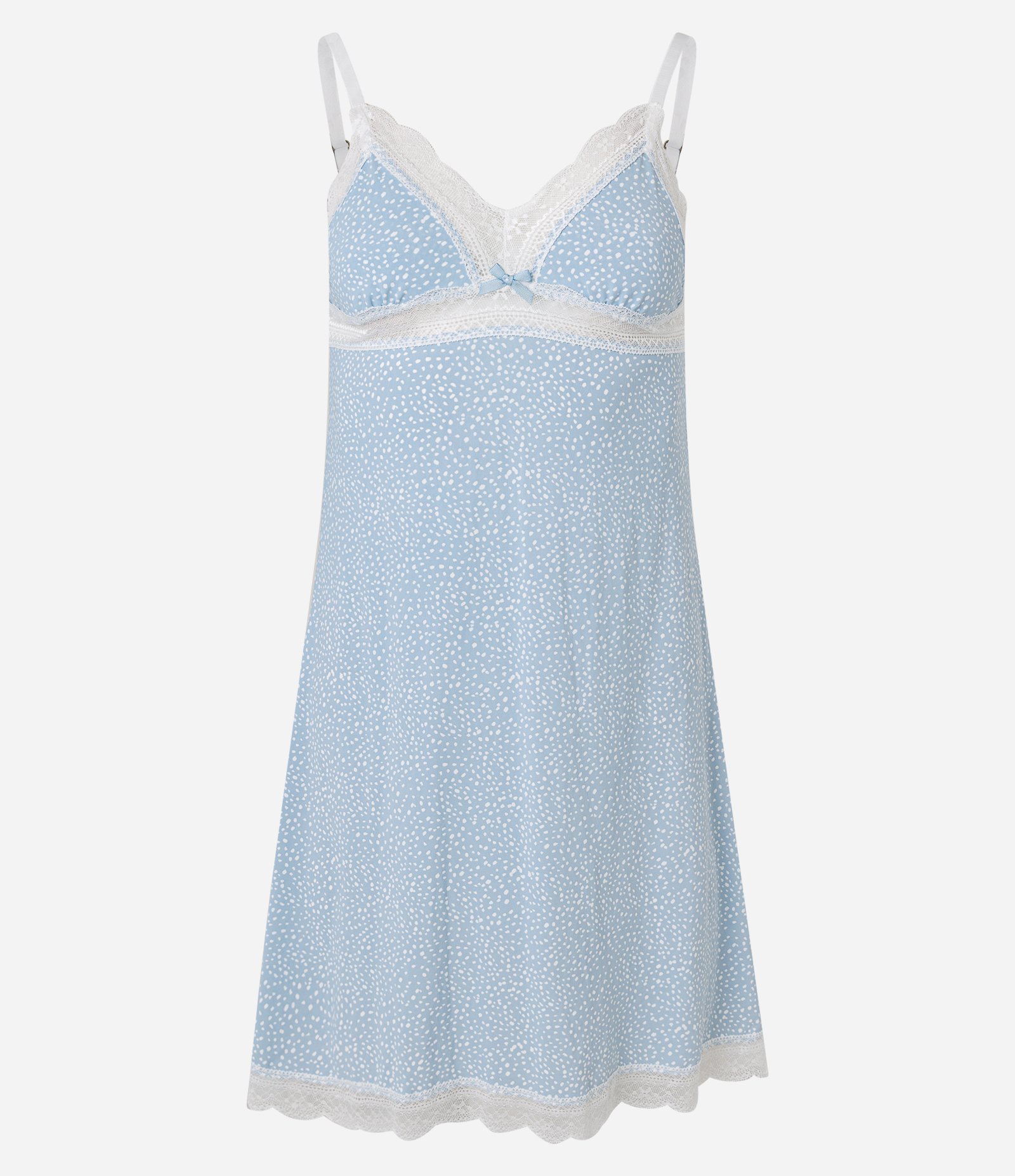 Camisola em Microfibra Poá com Alcinha e Renda Azul 1