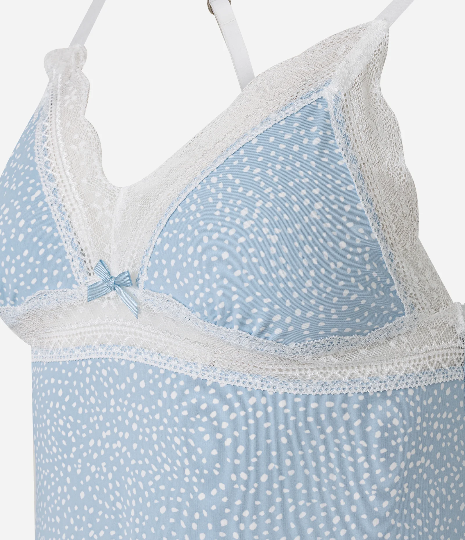 Camisola em Microfibra Poá com Alcinha e Renda Azul 2