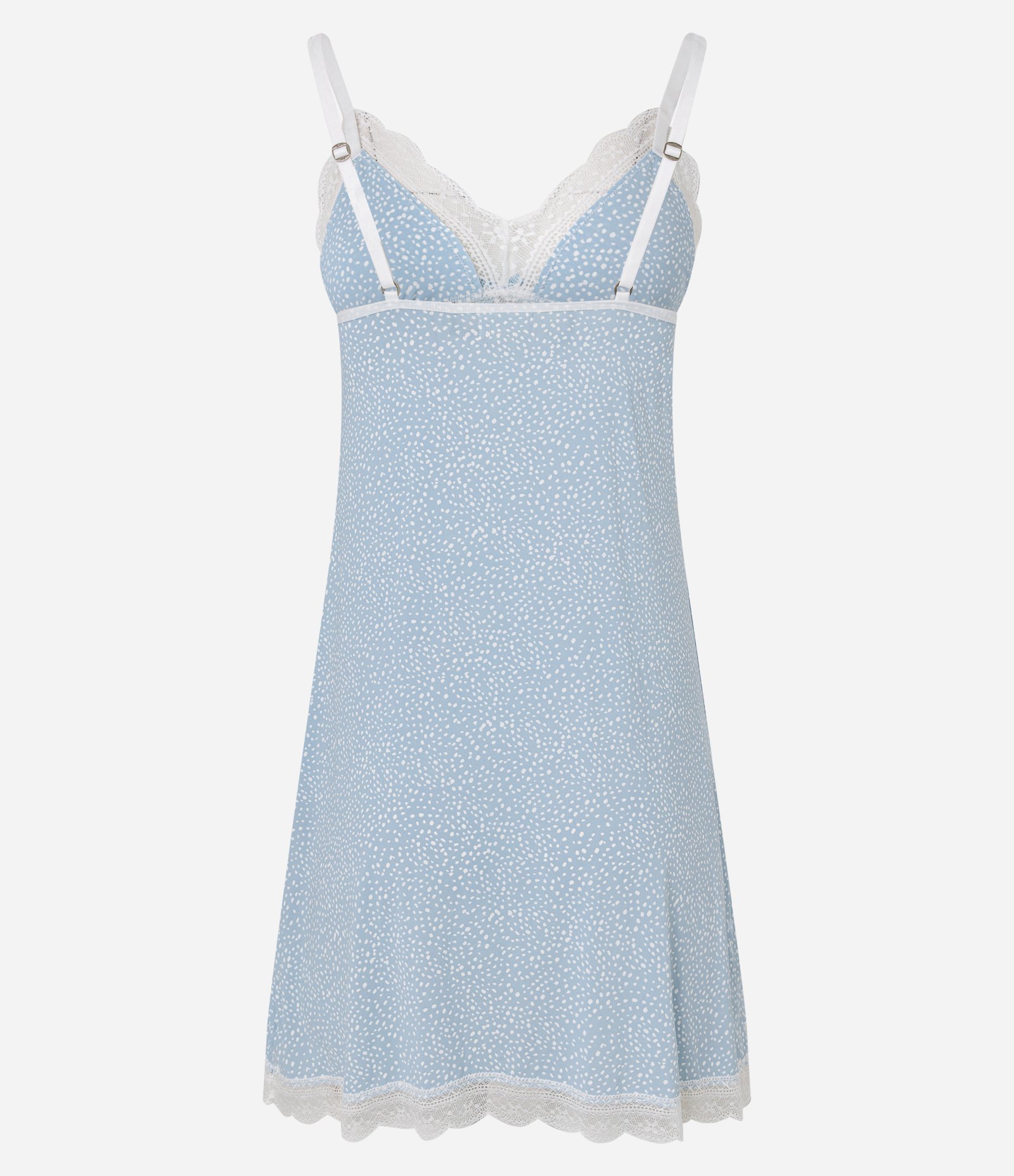 Camisola em Microfibra Poá com Alcinha e Renda Azul 3