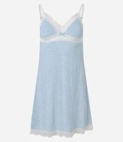 Camisola em Microfibra Poá com Alcinha e Renda