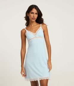 Camisola em Microfibra Poá com Alcinha e Renda