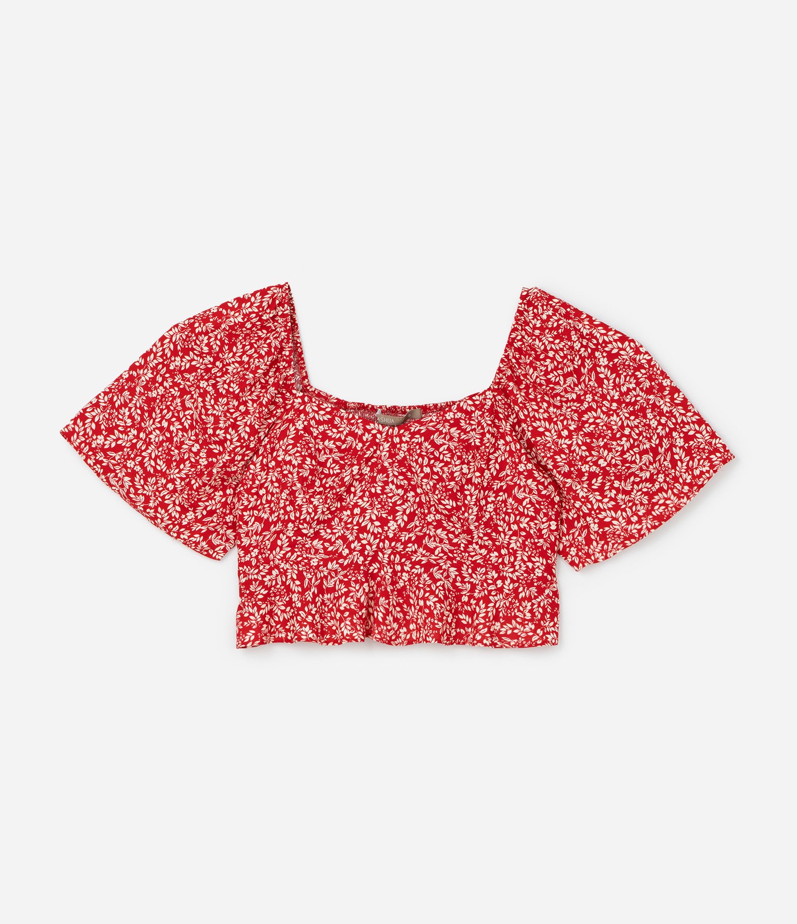 Blusa Cropped em Viscose com Estampa Liberty e Babado na Barra Curve & Plus Size Vermelho 5
